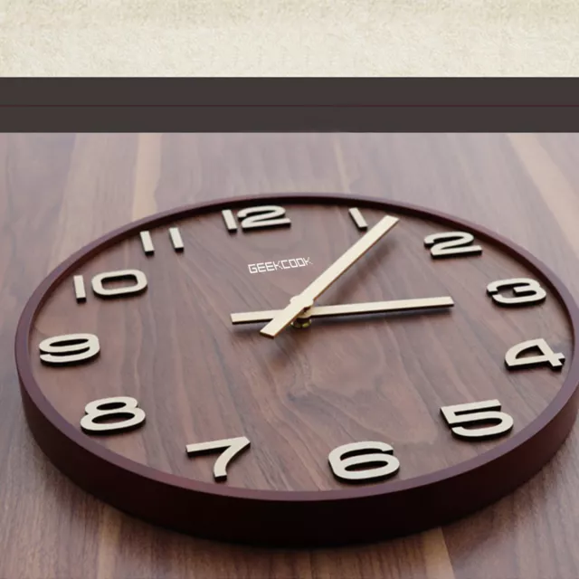 14" Wall Clock Brown Timber Finish 12 Hours Battery Powered Modern Art Decor 3
