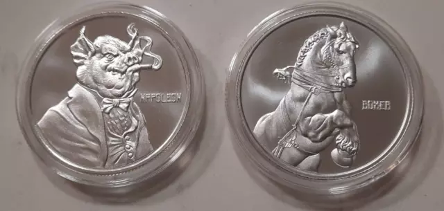 Napolean & Boxer – Animal Farm - Pig / Horse– Two 1 Oz .999 Pure Silver Rounds