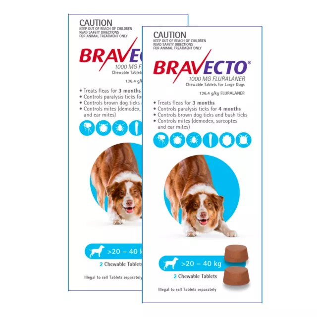 Bravecto For Large Dogs 20-40kg 4 Chews