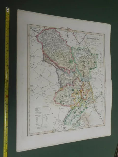 100% Original Derbyshire Map By Walker C1843 Vgc Hand Coloured Railways