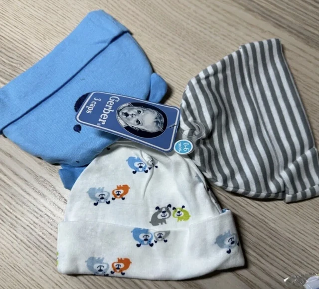 NEW Gerber 3 Piece Baby Boy Infant Hats Caps Beanies Set 0-6 Months Clothes NWT