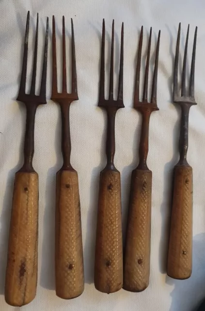 5 Horquillas Antiguas De 3 Clavijas Antiguas De Acero Georgiano/Victoriano Para Restauración
