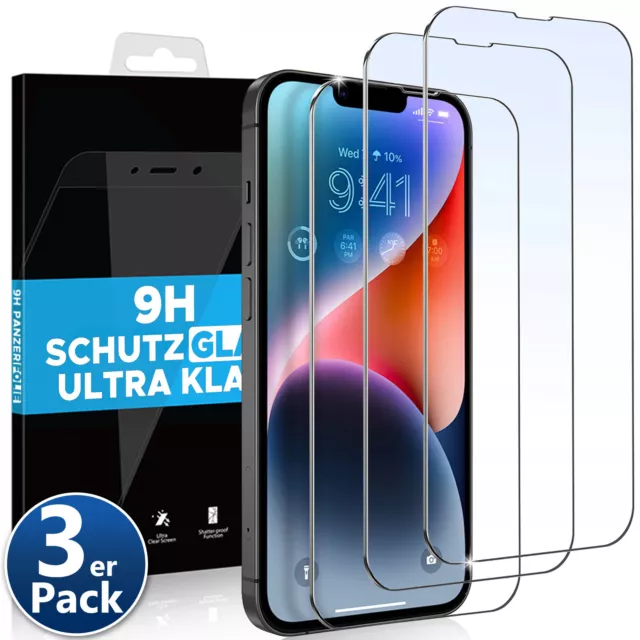 3x Echt Glas für iPhone 15 14 13 12 11 XR XS 8 7 Pro Mini Max Panzerfolie Schutz