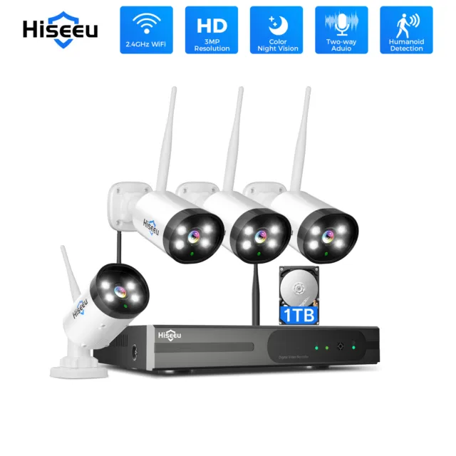 HISEEU Wifi IP 3MP 8CH 2K NVR Kit Wireless Security Camera System Outdoor Lot