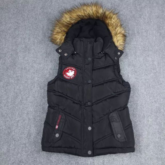 Canada Weather Gear Puffer Vest Women’s medium Black Faux Fur Hooded