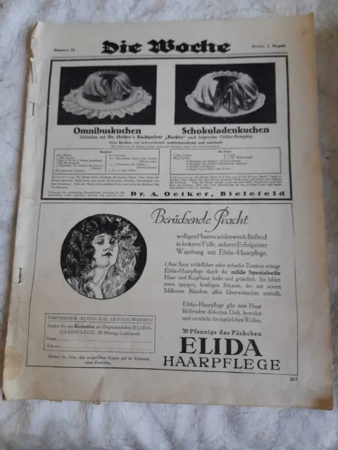 1925 August  "Die Woche"  Zeitschrift  Original Illustrierte Antik Selten Buch
