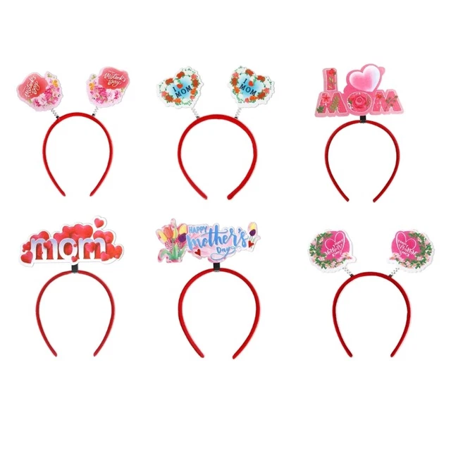 Party Favor Mothers Day Headband Red Felt Hair Hoop with Mini Sign Head Bopper