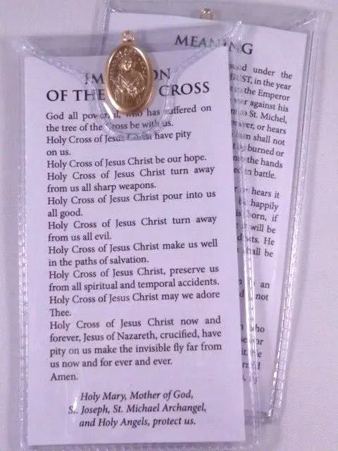 IMITATION OF THE HOLY CROSS   Prayer Card & Medal   PACK OF THREE