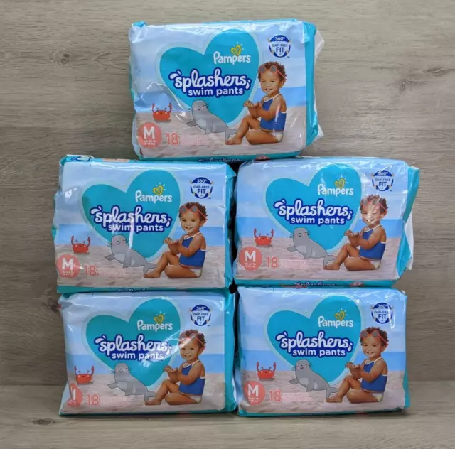 Pampers Splashers Swim Diapers Pants Medium (20-33 lb) 5 Packs 18 Ct 90 Total