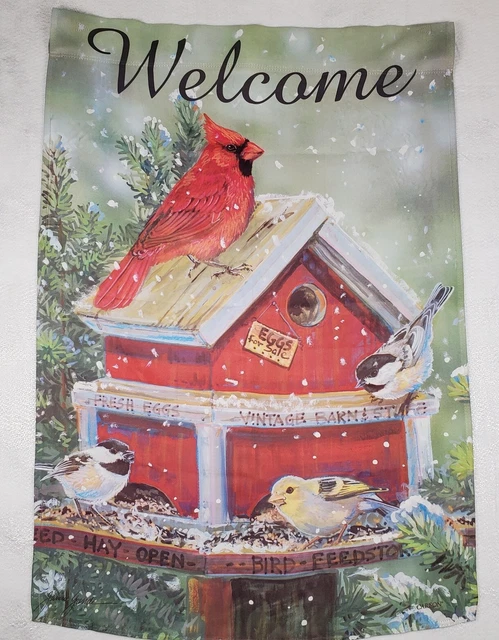 Winter House Flag Welcome Birds Birdhouse Decorative Yard 39"x 26-3/4"