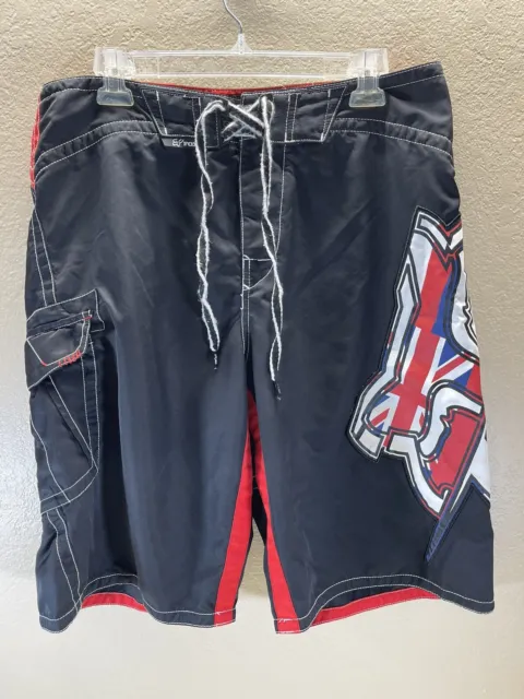 Fox Deluxe Board Shorts Size 36 Black/Red Pocket