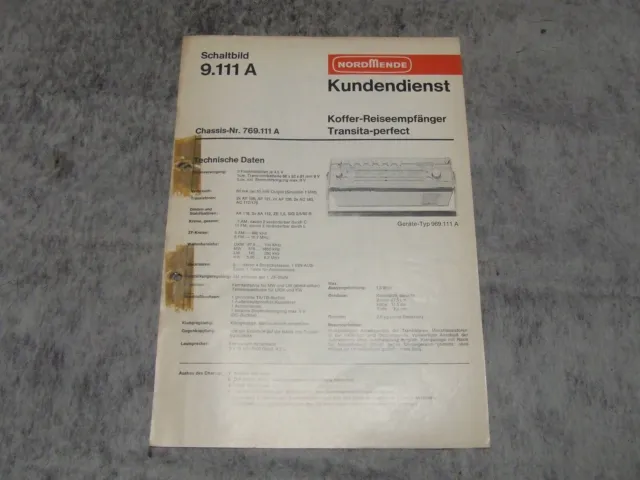 Schaltplan Service Manual Kofferradio Nordmende Transitaperfect 969.111A  9.111A