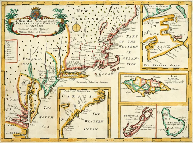 1700 Map Plantations of the English in America British Colonies Wall Art Poster