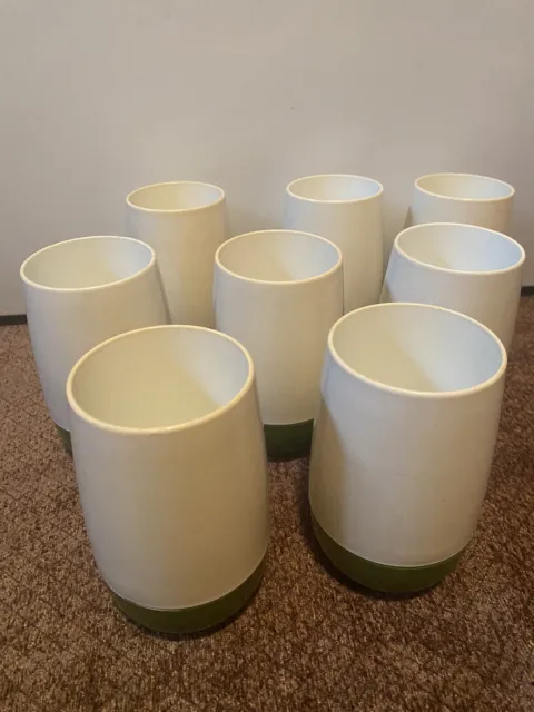 Mod Century Modern Vacron Bopp Decker Tumblers/Cup Green And White Set Of 8