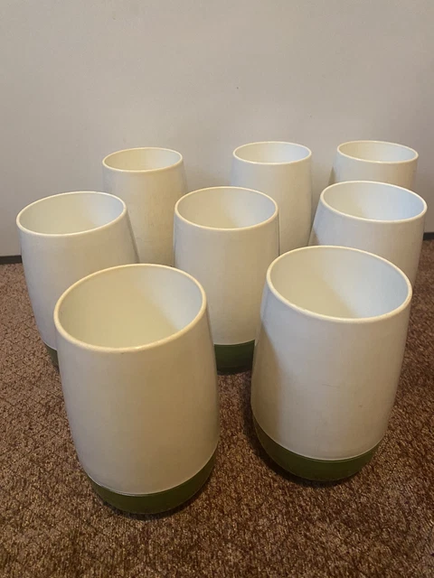 Mod Century Modern Vacron Bopp Decker Tumblers/Cup Green And White Set Of 8 Mod Century Modern Vacron Bopp Decker Tumblers/Cup Green And White Set Of 8