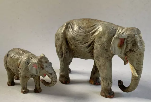 2x antiker Indischer Elefant Masse Spielzeug Zoo W-Krippe Elastolin/Lineol ~1925 2