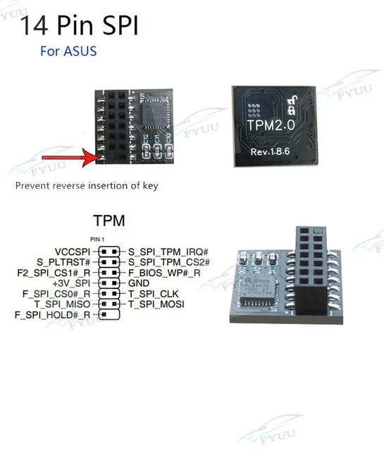 1 PC TPM 2.0 Module For Motherboard Windows 11 For ASUS SPI 14PIN