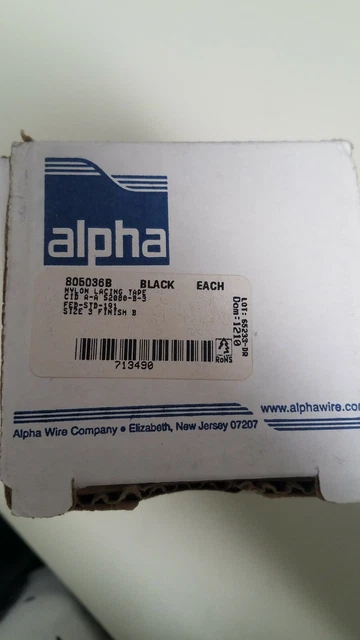 Alpha WIRE Black Nylon Lacing Tape. Size 3, Finish B