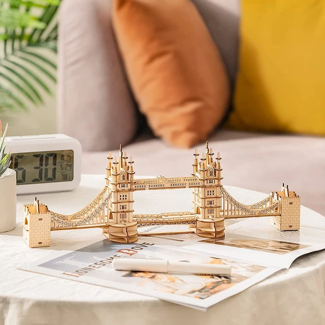 Rolife Puzzle 3D Tower Bridge De Londres – Maqueta De Madera Con Luces Y Puente Móvil – Decoración De Escritorio Para Adultos
