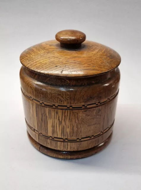 Antique vintage oak wood treen caddy pot barrel tobacco tea storage cannister