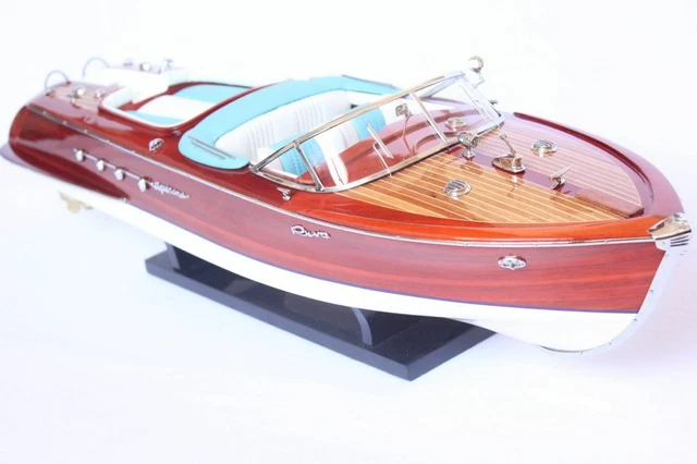 Bateau En Bois Fait Main – 87 Cm, Avec Présentoir