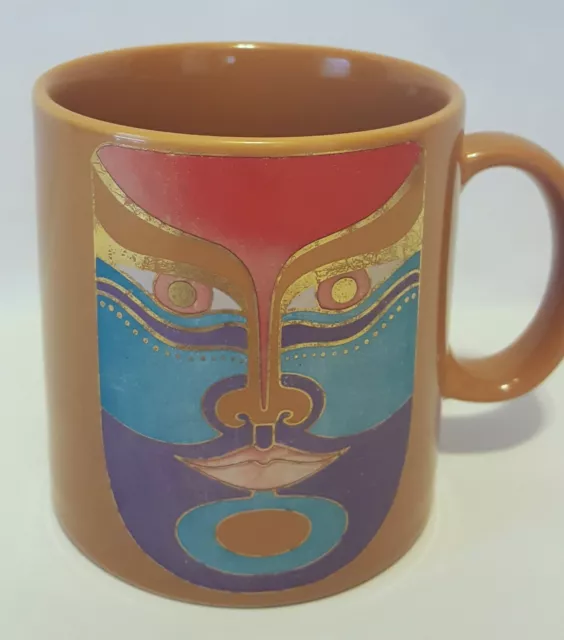 Laurel Burch Machado Coffee Mug Tea Cup Colorful Tribal Mask Vintage 1992