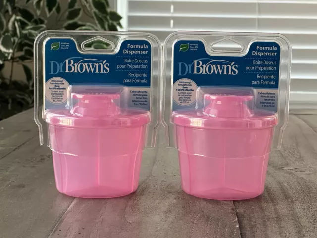 Set of  2 Dr. Brown's Travel Formula Dispenser with Lid, BPA Free - Pink New