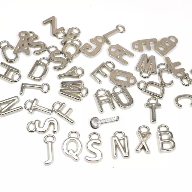 1000 Assorted Silver Tone Metallic Acrylic Alphabet Letter Charm Pendants 12mm