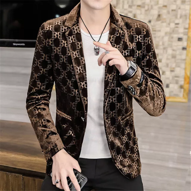 Mens Business Velvet Work Blazer Suit Jacket Casual Button Slim Fit Coat Tops