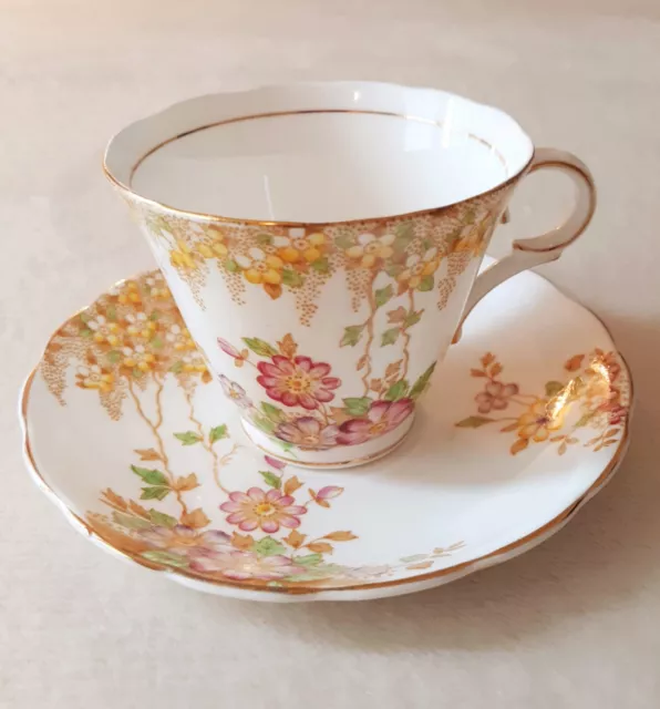 Vintage Colclough Tea Cup & Saucer, England Fine Bone China- Floral Pattern 6591