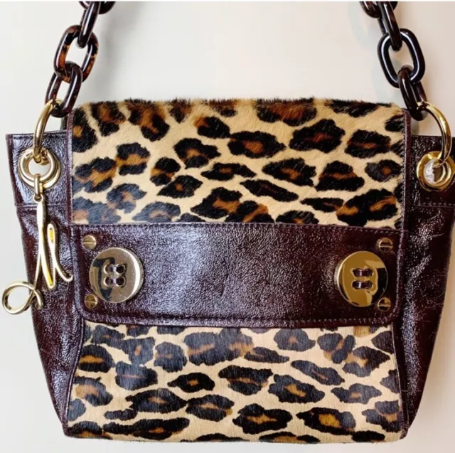 Milly Calf Hair Animal Print Shoulder Bag Gold Hardware W/ Dust Bag 3