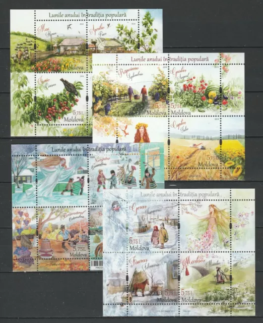 Moldova 2017-2018-2019-2020 "Traditional Folk Months" All Editions 4 MNH Blocks