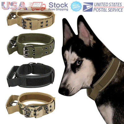 Tactical Military Dog Training Collar w/Metal Buckle Handle for L Dog Heavy Duty