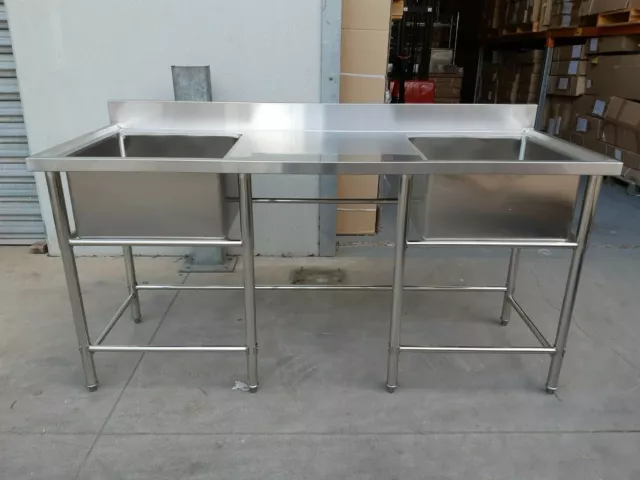 Brand New Commercial Stainless Steel Double Sink 1800x600x900 mm