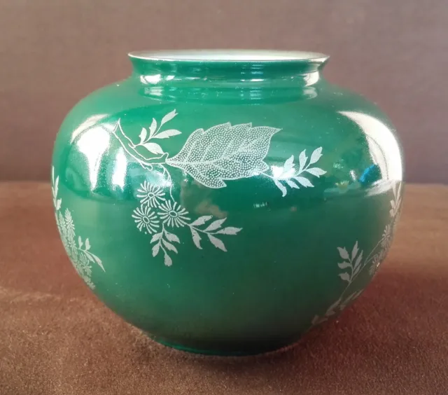 alte antike Vase VEB Reichenbach smaragd grün silber Blüten Kugelvase Porzellan