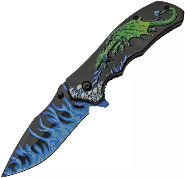 SZCO 300549-GN Dragon Flame Linerlock A/O Folding Pocket Knife