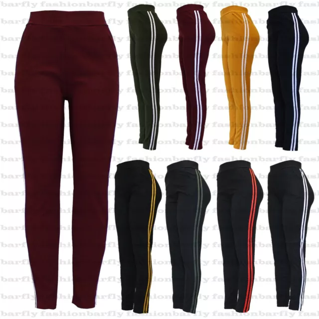 New Ladies Women Stretchy 2 Side Stripe Gym Yoga Fitness Leggings Pant Size 8-22