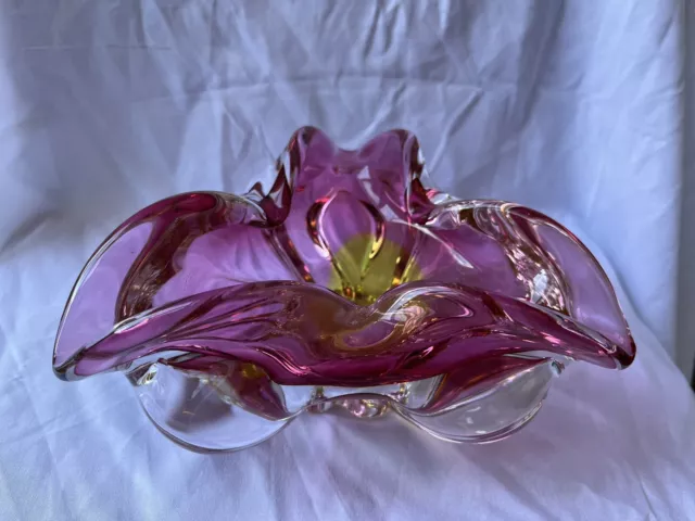 Czech Art Glass Ash Tray by Josef Hospodka, Chribska Cranberry Cased Glass