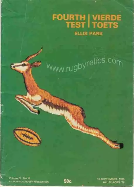 South Africa v New Zealand 4th Test 18 Sep 1976 Johannesburg  RUGBY PROGRAMME