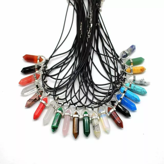 Natural Quartz Crystal Point Wand Healing Chakra Pendant Necklace Silver Plated