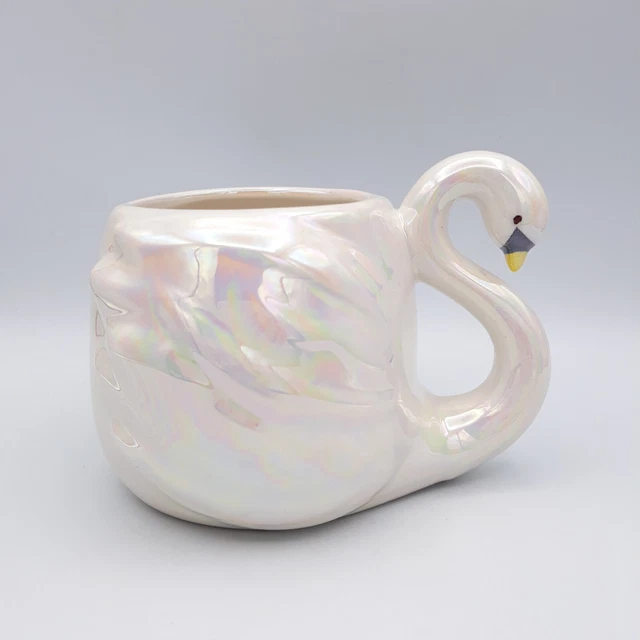 Iridescent Swan Neuheit Kaffeetasse Tasse Lustreware Weihnachtsgeschenk Ihm ihr Pflanzgefäß