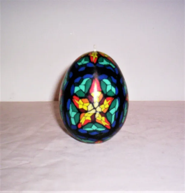 Beautiful Tiffany Style Stained Glass Mosaic Spring Easter Egg Wax Candle unused