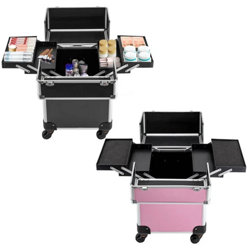 Pro Rolling Aluminum Makeup Train Case Salon Cosmetic Trolley Organizer Box New