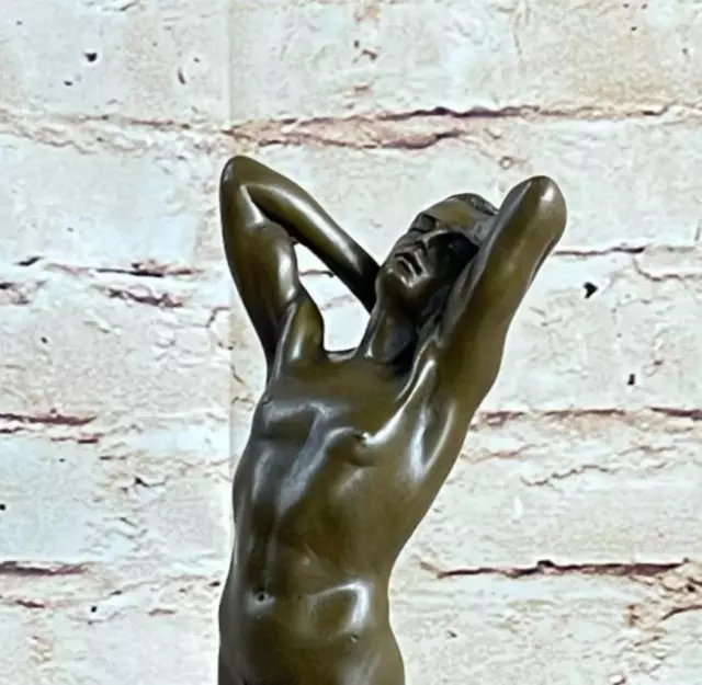 Signed Bronze Statue Gay Art Deco Nude Sculpture Figurine Marble Base Art Figure