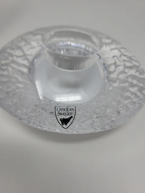 Orrefors Crystal Discus Votive Candle Holder 5 1/2" Disc Design by Lars Hellston