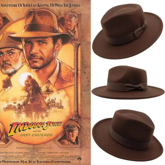 Premium Wool Felt Indiana Jones Fedora Hat Band Outback Wide Brim Bucket Bow Tie