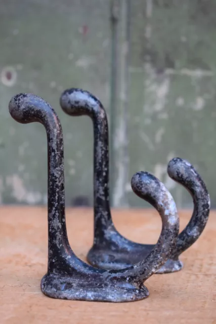 Pair of Reclaimed Coat Hooks peg rack stand vintage original antique old painted