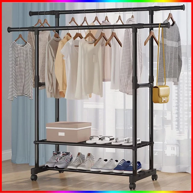 Heavy Duty Clothing Garment Rack Rolling Clothes Organizer Double Rails Hanging