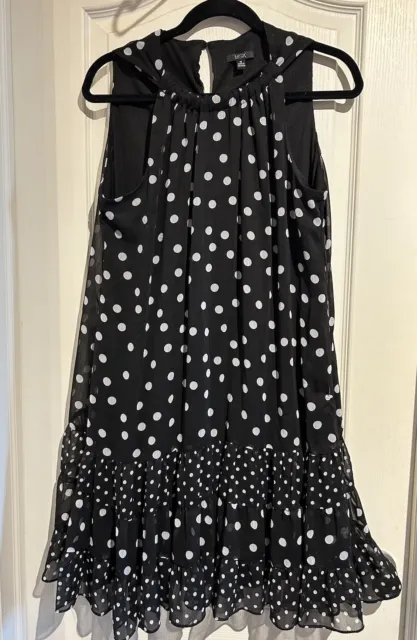 NWOT MSK Black Popover Polka Dot Dress Halter Size 16 MSRP $79