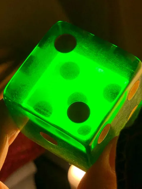 Old translucent uranium glass glow bakelite jumbo 7/16" single dice 052323aD@ZA